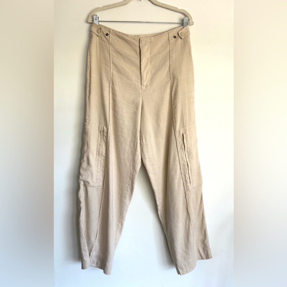 Jason Wu‎ Linen Blend Beige Cargo Chino Pants High Rise Relaxed Straight Leg M